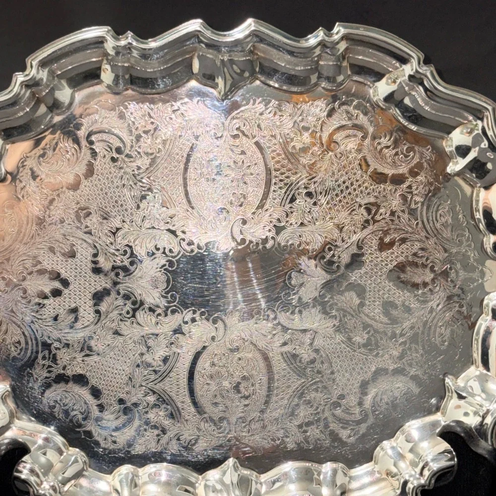 Vtg 1978 LEONARD Silver Plated Chippendale Tray 14